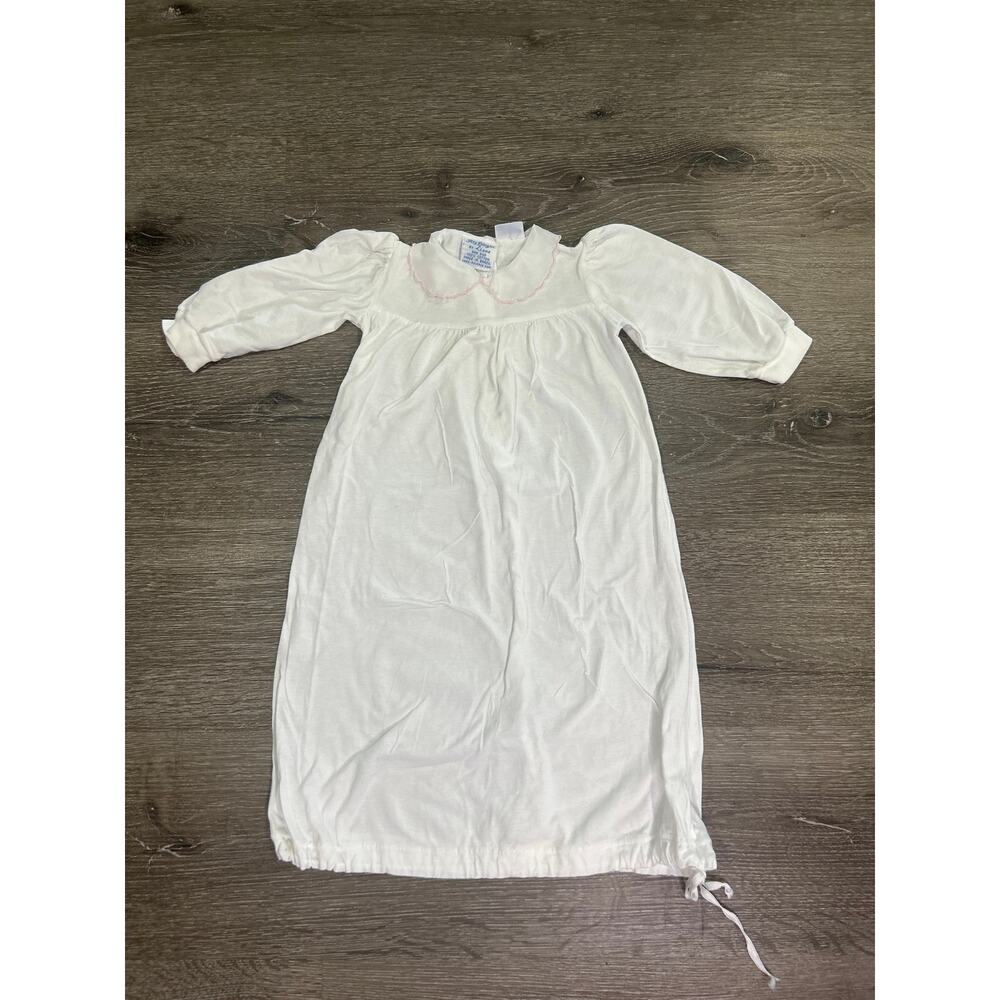 Vintage Itsy Bitsy by Lione Baby Gown White Pink Piping One Size Made in Brazil